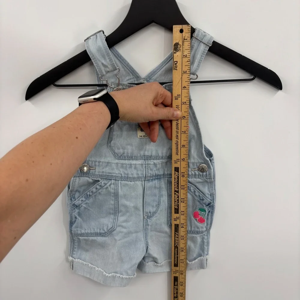 OshKosh Bgosh Kids 2T Light‎ Wash Denim Cherry Shortalls Overalls GCL15232-SML